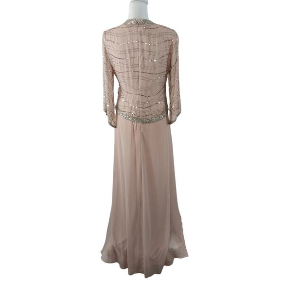 NWT@$280! JKARA! CHAMPAGNE BEIGE & ELABORATE SILBER BEADING FULL LGTH GOWN! SZ 6 - Picture 6 of 12
